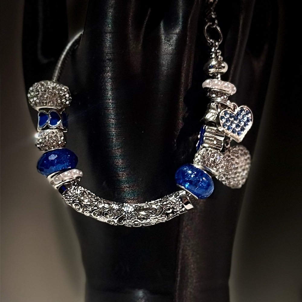 Elegant Silver and Blue Charm Bracelet
